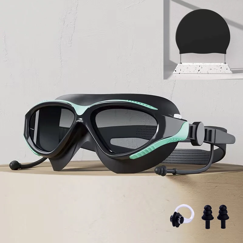 Schwimmbrille mit großem Rahmen, beschlagfrei, professionelle High-Definition-Schwimmbrille, verstellbar, breites Sichtfeld für Männer und Frauen Image