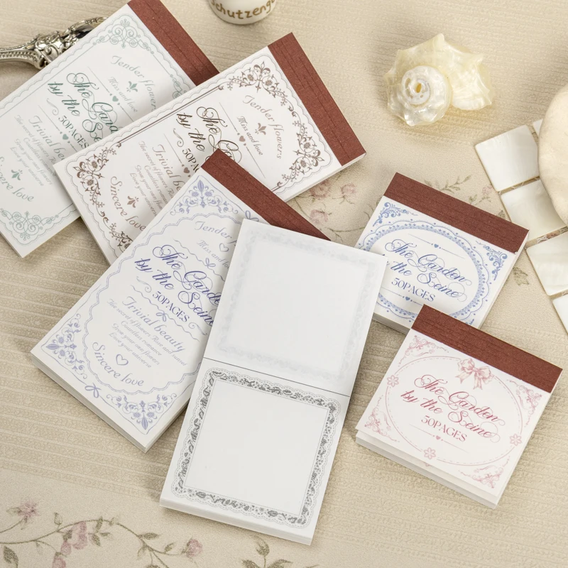 50 Blatt The Garden By The Seine Vintage Blumenrand-Notizblock, kreatives DIY-Tagebuch, Material, Collage, Schreibwaren-Notiz Image