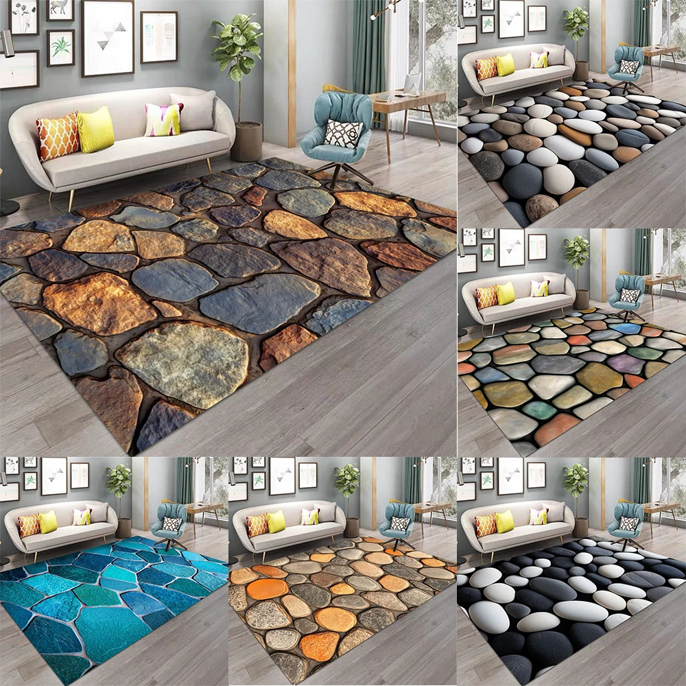 3D-Steinteppich mit Kieselsteinmuster, einfacher und natürlicher Stil, geeignet für Balkonmatte, Flur, Wohnzimmer, dekorative Matte Image