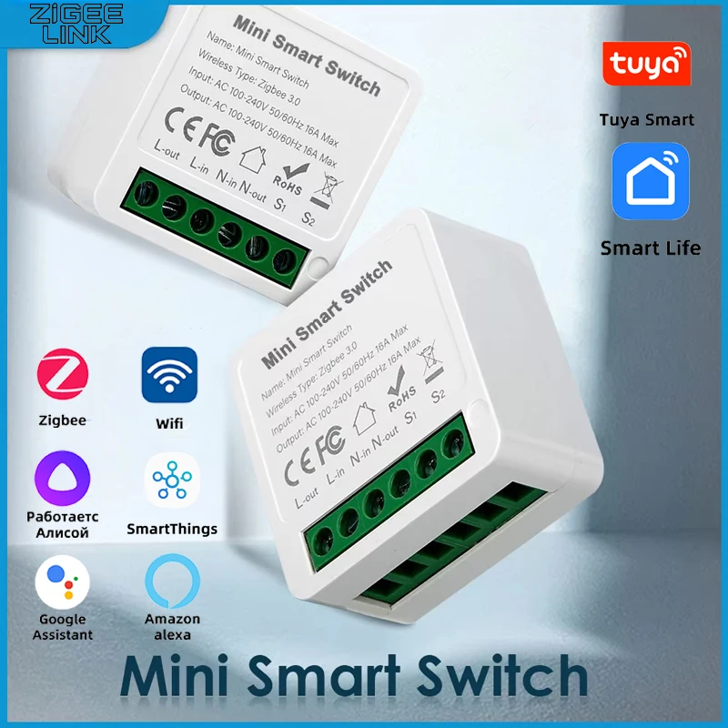 Tuya WiFi/Zigbee 3,0 Mini Breaker DIY Smart Home Schalter 2-wege Steuerung Smart Switch Modul Arbeit Mit Alexa Google hause Alice Image