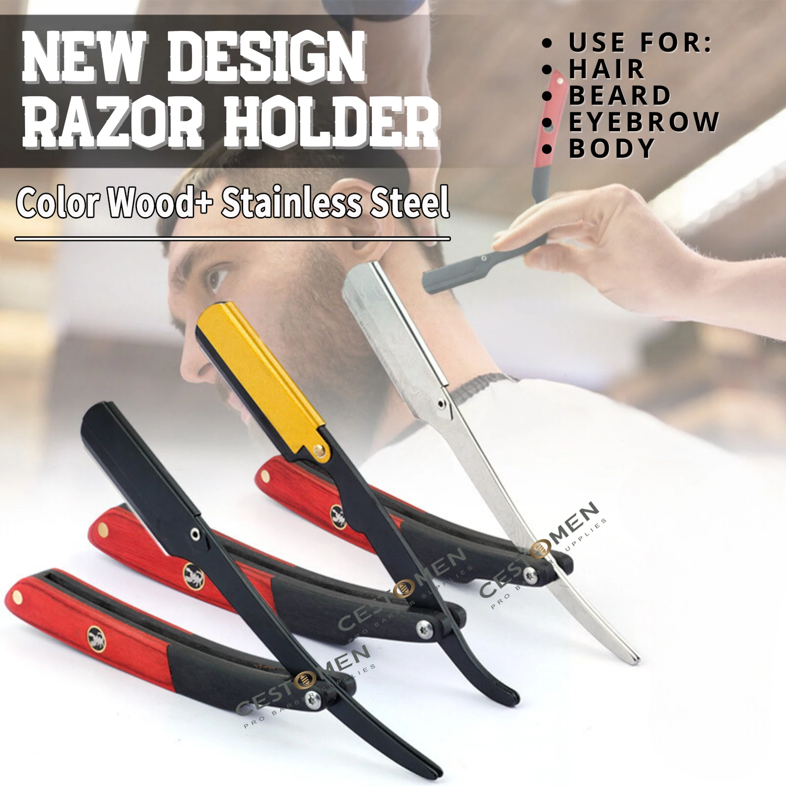 1Pc Pro Klapp Rasieren Rasiermesser Für Männer Farbe Holz Griff Edelstahl Rasiermesser Messer Halter Barber Haar Entfernung werkzeuge Image