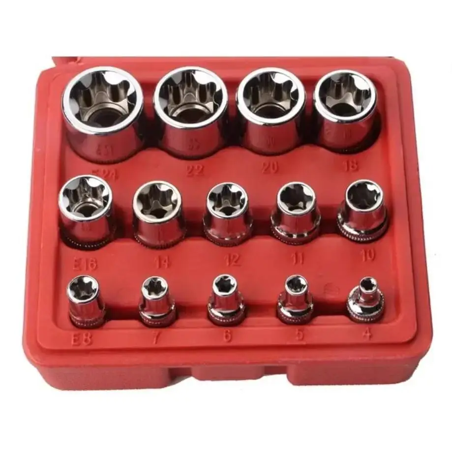 14 Stück weibliche E-Torx Stern Steckdose Set mit Gehäuse 1/4, 3/8, 1/2 Zoll. Antrieb externe Stern Steckdose Set E4-E24 Drehmoment Steckdose Set Image