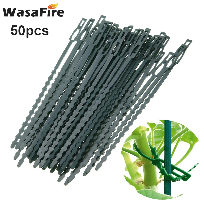 50 Stück wiederverwendbare Kunststoff-Pflanzenkabelbinder, Kabelbinder, verstellbar, für Garten, Baumklettern, Unterstützung für Pflanzenreben, Tomaten-Stiel-Clip Image