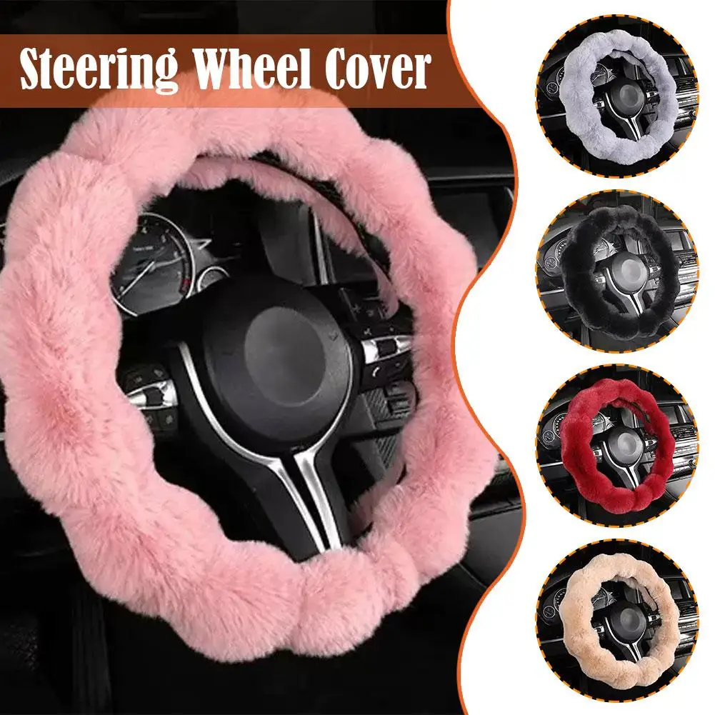 Housse de volant de voiture en peluche douce et moelleuse, couverture de poignée de volant chaude d