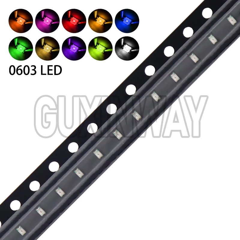100 Stück 0603 SMD LED-Leuchtdiode, SMD-LEDs, blau, rot, gelb, grün, warmweiß, orange, UV-Rosa Image