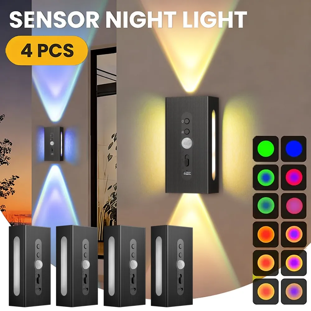 Wasserdichte Outdoor-Wandleuchte mit Bewegungsmelder, RGB-Farbwechsel, Nachtlicht, USB wiederaufladbar, magnetische LED-Leuchten für Garten, Veranda