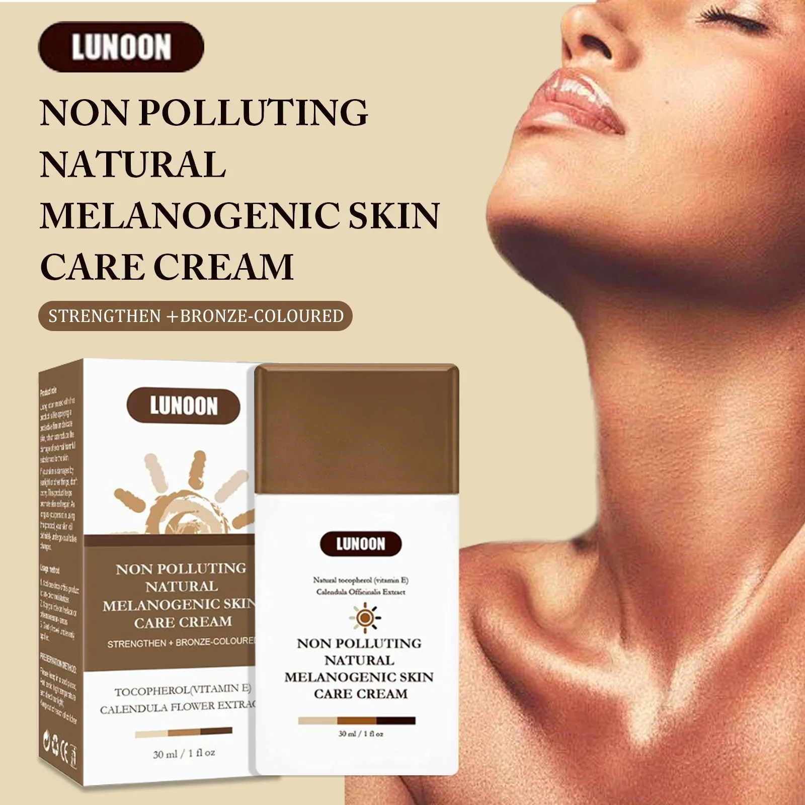 Natürliche Selbstbräunungslotion verbessert die Haut, Melanin-Bronzer für Gesicht und Körper, verhindert Sonnenbrand, sonnenlose Bräunungscreme Image