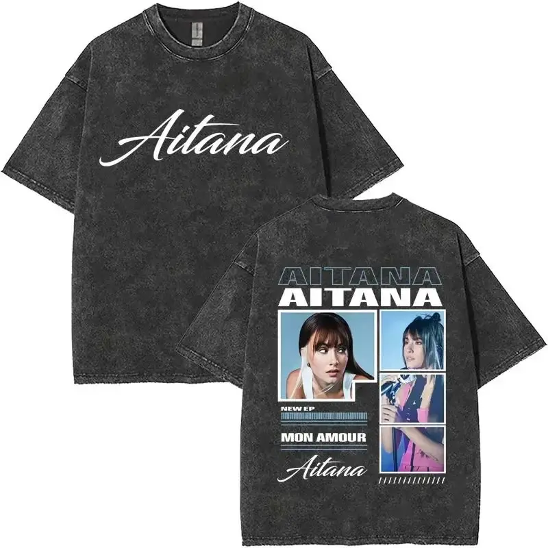 Harajuku Vintage Hip Hop Kleidung Gewaschen Vintage Sänger Aitana Logo Grafik T Shirts CUARTO AZUL Tour T-shirt Mode T-shirts
