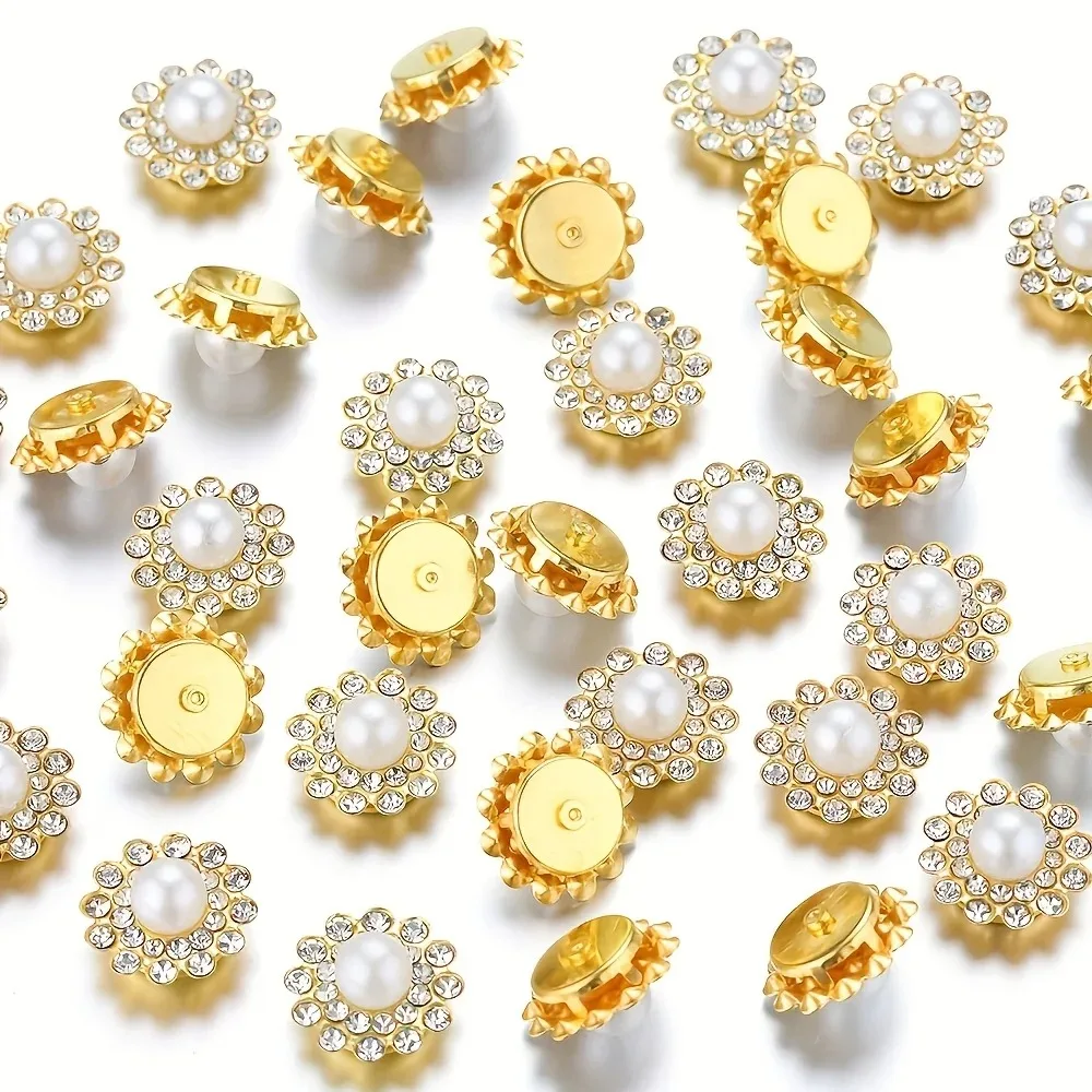 50 Stück Gold- und Silber-Strass-Perlen-Nähperlen – glitzernde und elegante Verzierungen für Schmuck, Heimwerkerarbeiten