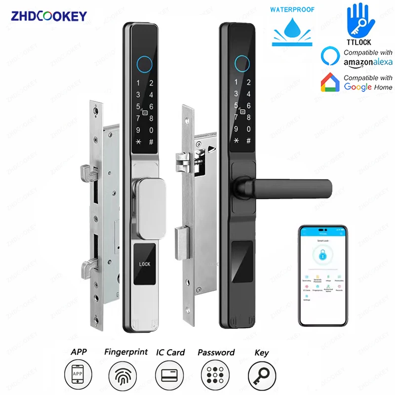 3,5 CM Schlanke Wasserdichte TTLock Bluetooth Aluminium Smart Türschloss Fingerabdruck Passwort IC Karte APP Steuerung Schiebe Elektronische Schloss Image