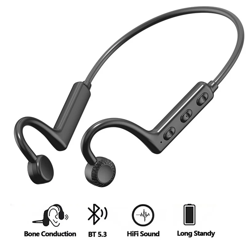 Knochenleitung Kopfhörer Bluetooth 5,1 HIFI Drahtlose Kopfhörer TWS Sport Neckband Headset Mit Mikrofon Für Radfahren Workouts Sport Image