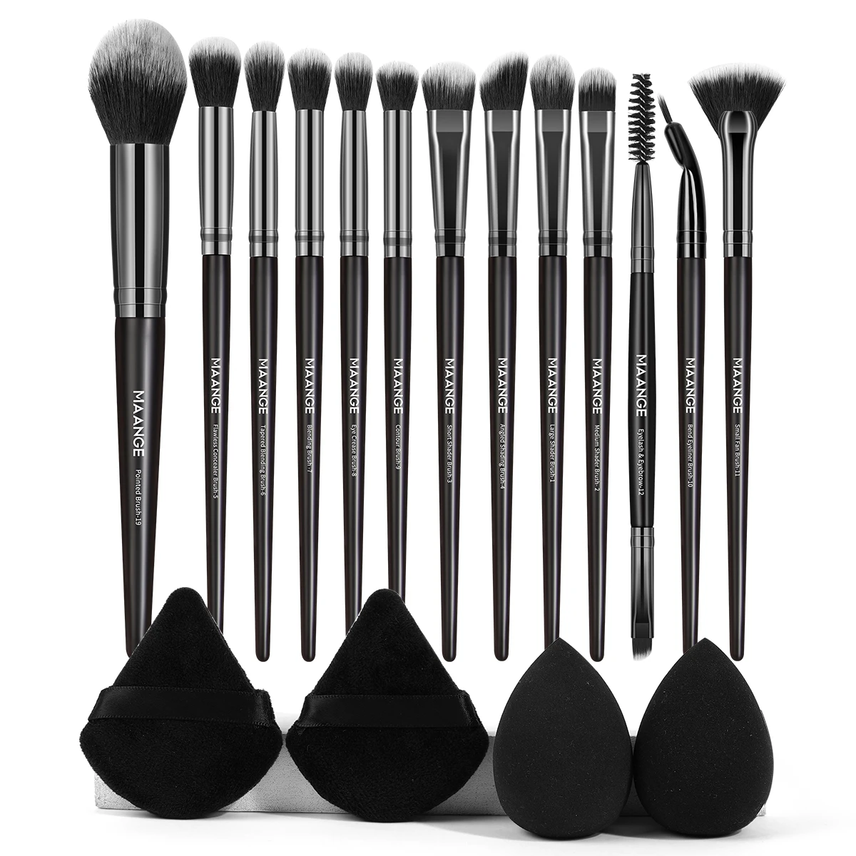 MAANGE Make-up-Pinsel, 13 Stück, professionelle Lidschattenpinsel mit 4 Stück Puderquaste-Schwamm für Kosmetik, Concealer, Lidschatten, Schönheit