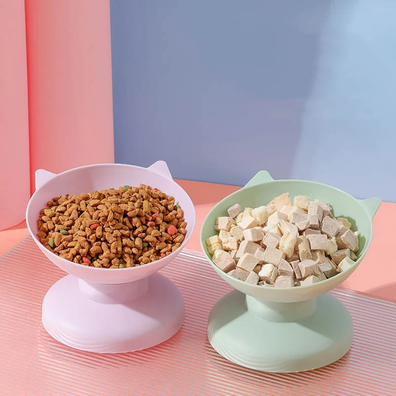 Nouvelles ventes de bol à pied haut, protège-cou pour chaton, empêche fermement les bouleversés, bol en plastique couleur bonbon, nourriture pour chat pour chien, bol de nourriture