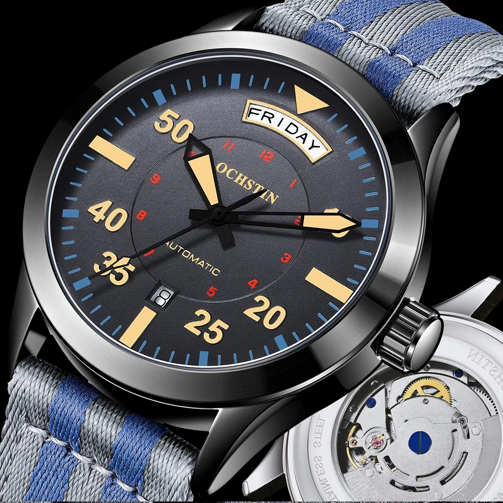 Pilot Herrenuhren OCHSTIN Automatische mechanische Herrenuhr Militär Outdoor Wasserdichte Armbanduhr Datum Woche Zifferblatt Geschenk für Männer Image