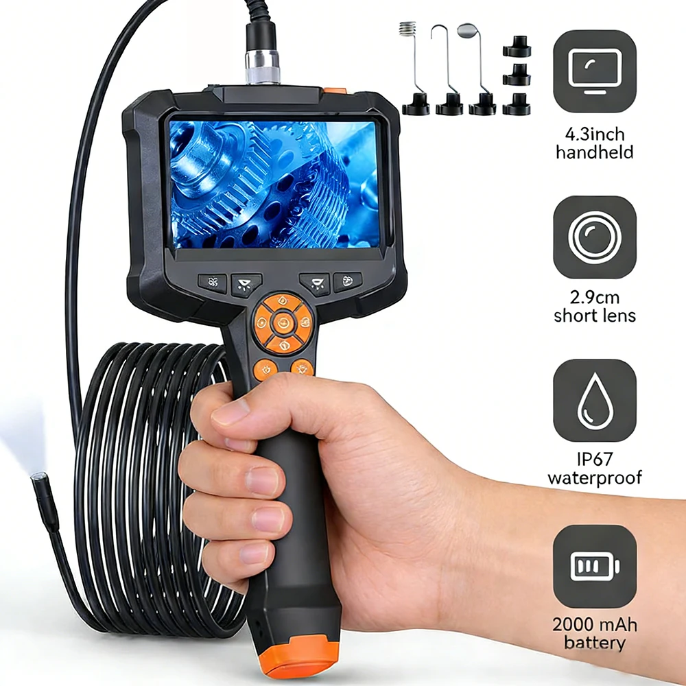 Hand-Endoskopkamera, 4,3-Zoll-LCD, 1080P, digitale Endoskop-Inspektionskamera, 1/5/10 m, halbstarres Schlangenkabel für Autoreparatur Image