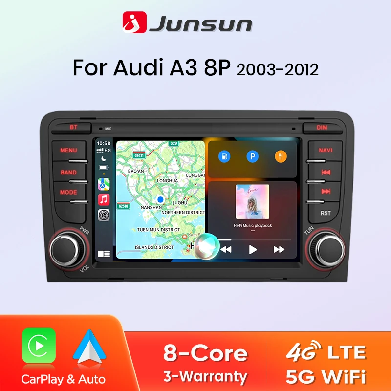 Junsun 7'' Drahtlose CarPlay Android Auto Auto Radio Multimedia Für Audi A3 8P S3 2003-2012 4G WiFi GPS Navigation Autoradio Image