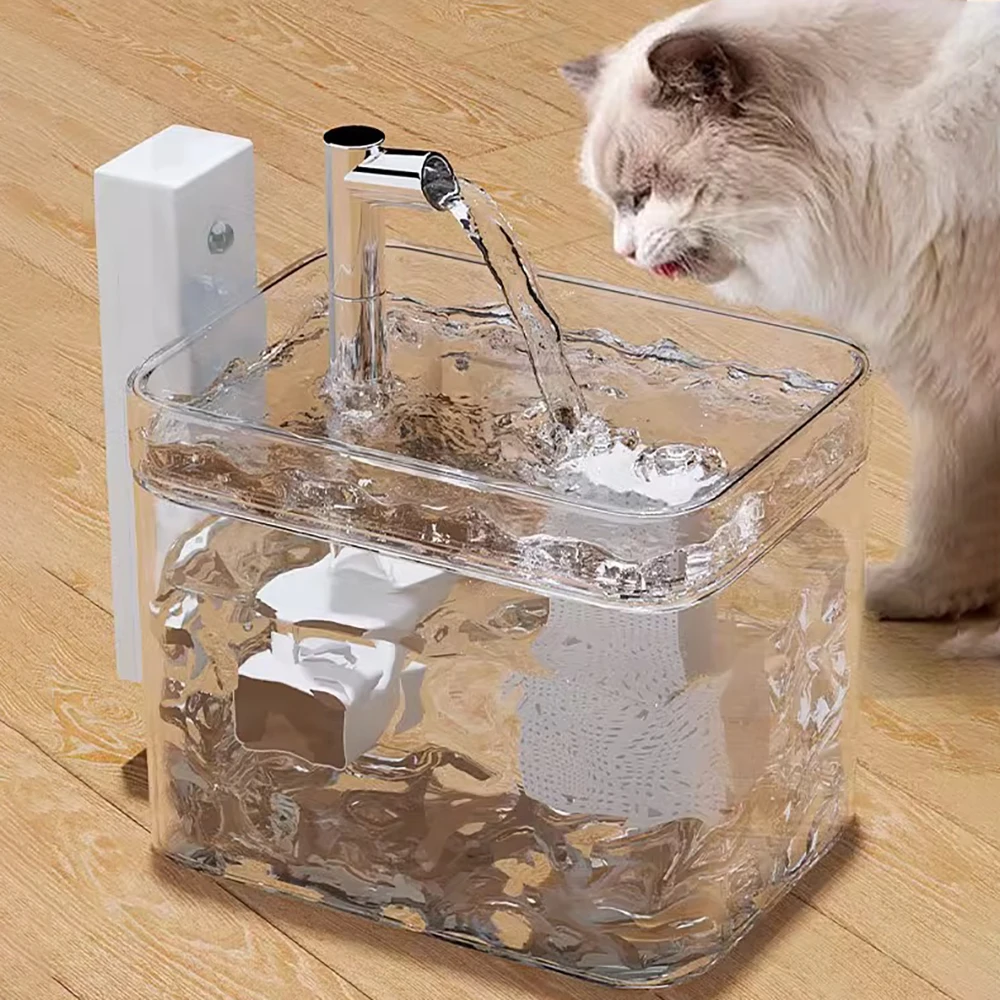 1,5 l Haustier-Wasser-Wasserspender mit Pumpe, automatischer zirkulierender Katzen-Wasserbrunnen, USB, Anti-Trocken-Stummschaltung, transparenter Katzentrinker