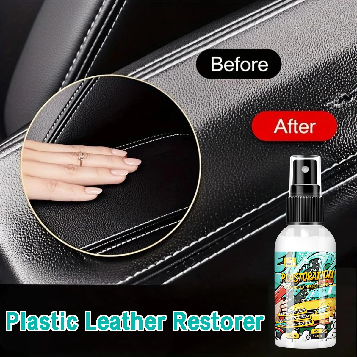 Auto-Kunststoff-Leder-Restaurierungsflüssigkeit – stellt Rücken in Schwarz glänzend wieder her, Autopolitur und Reparaturbeschichtung für die Renovierung von Kunststoff- und Leder Image
