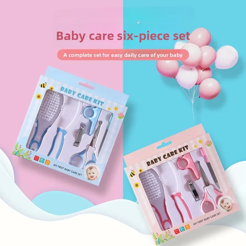 Heißverkauftes 6-teiliges Set für die Babypflege: Sicherer Nagelknipser + weiche Haarbürste/Kamm-Set, neugeborenes freundliches, Anti-Klemm-Design. Image