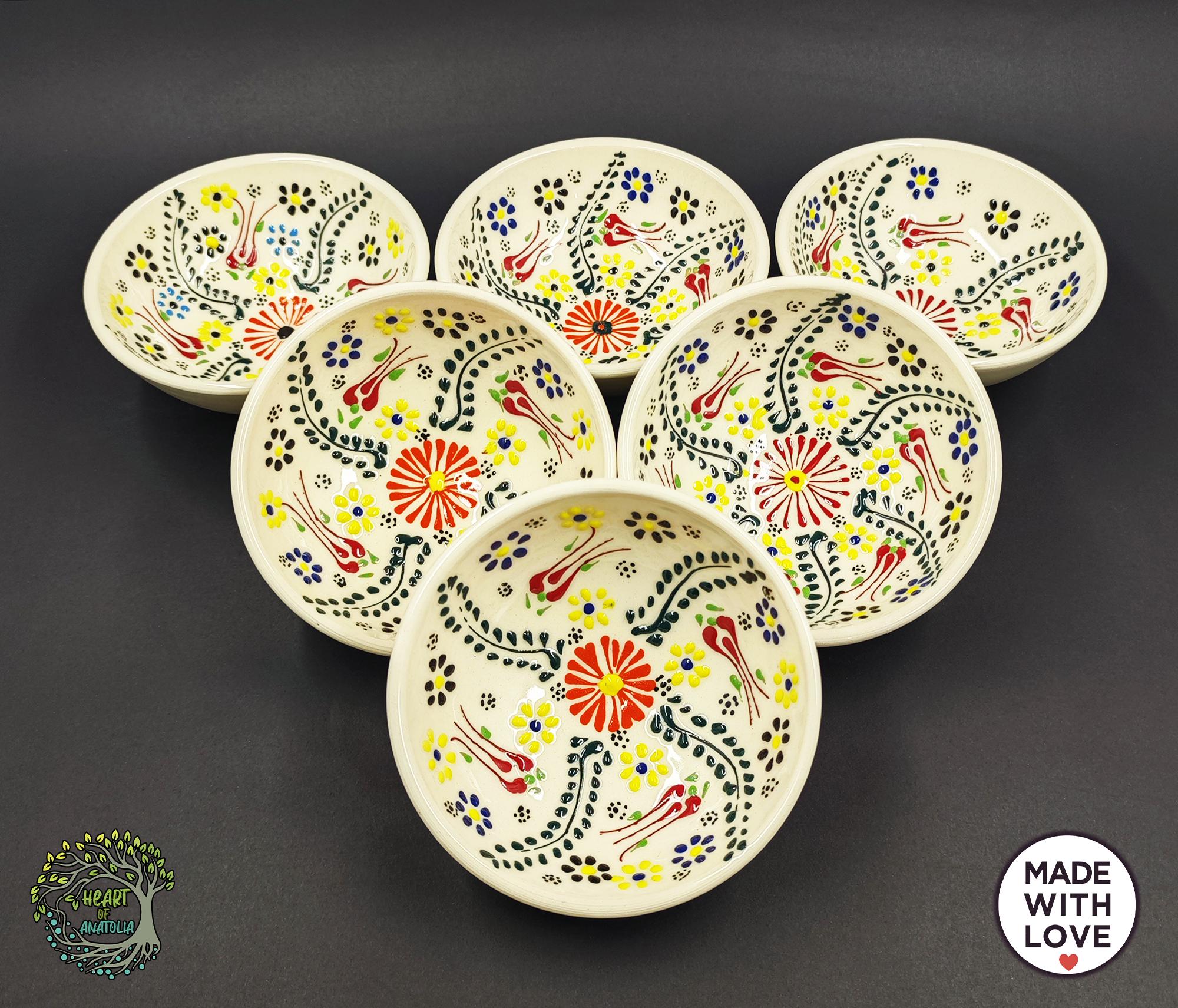 Set di 6 ciotole in ceramica fatte a mano / Ciotole decorative turche (12 cm)