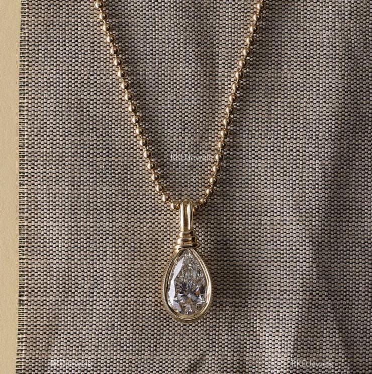 Ciondolo con moissanite incastonata, 2,50 ct, ciondolo con moissanite taglio a pera per donna, ciondolo con moissanite taglio a pera, ciondolo con dia