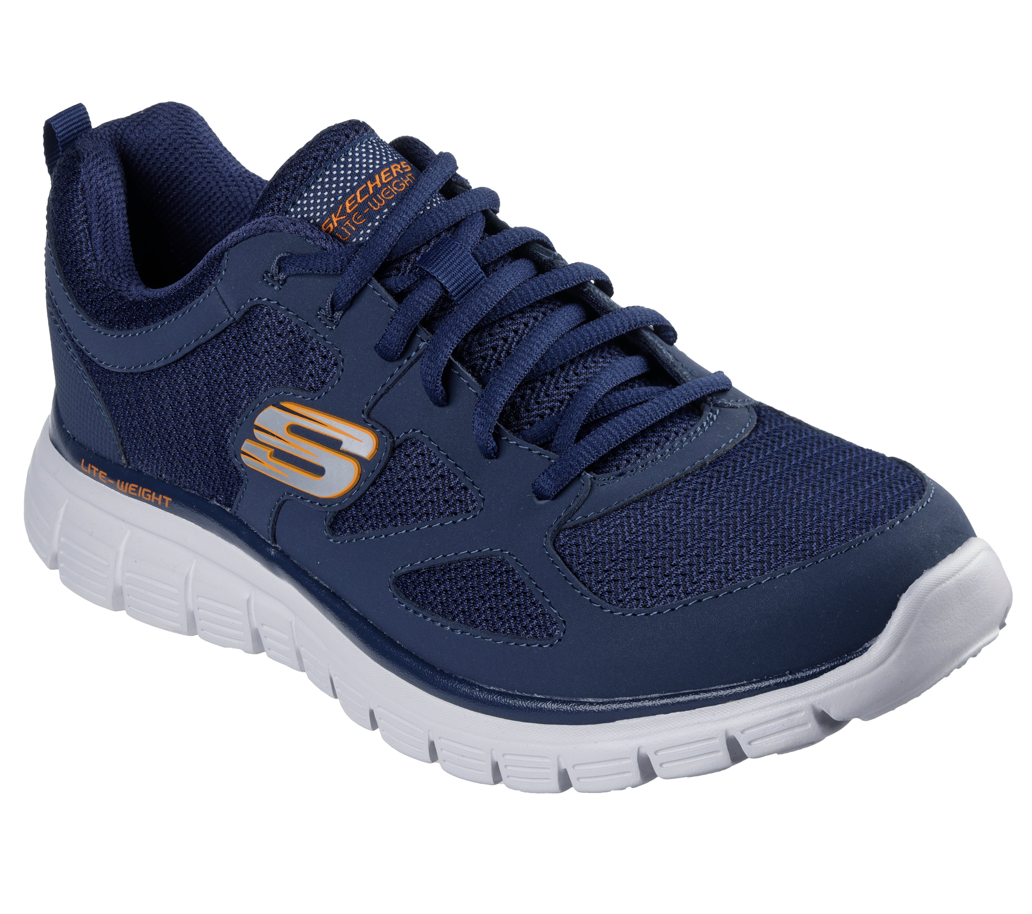 Sneaker SKECHERS "BURNS-AGOURA", Damen, Gr. 39, navy, orange, Leder, Textil, kontrastfarbene Details, Schuhe Sneaker, Schnürschuh, Sportschuh mit Memory Foam
