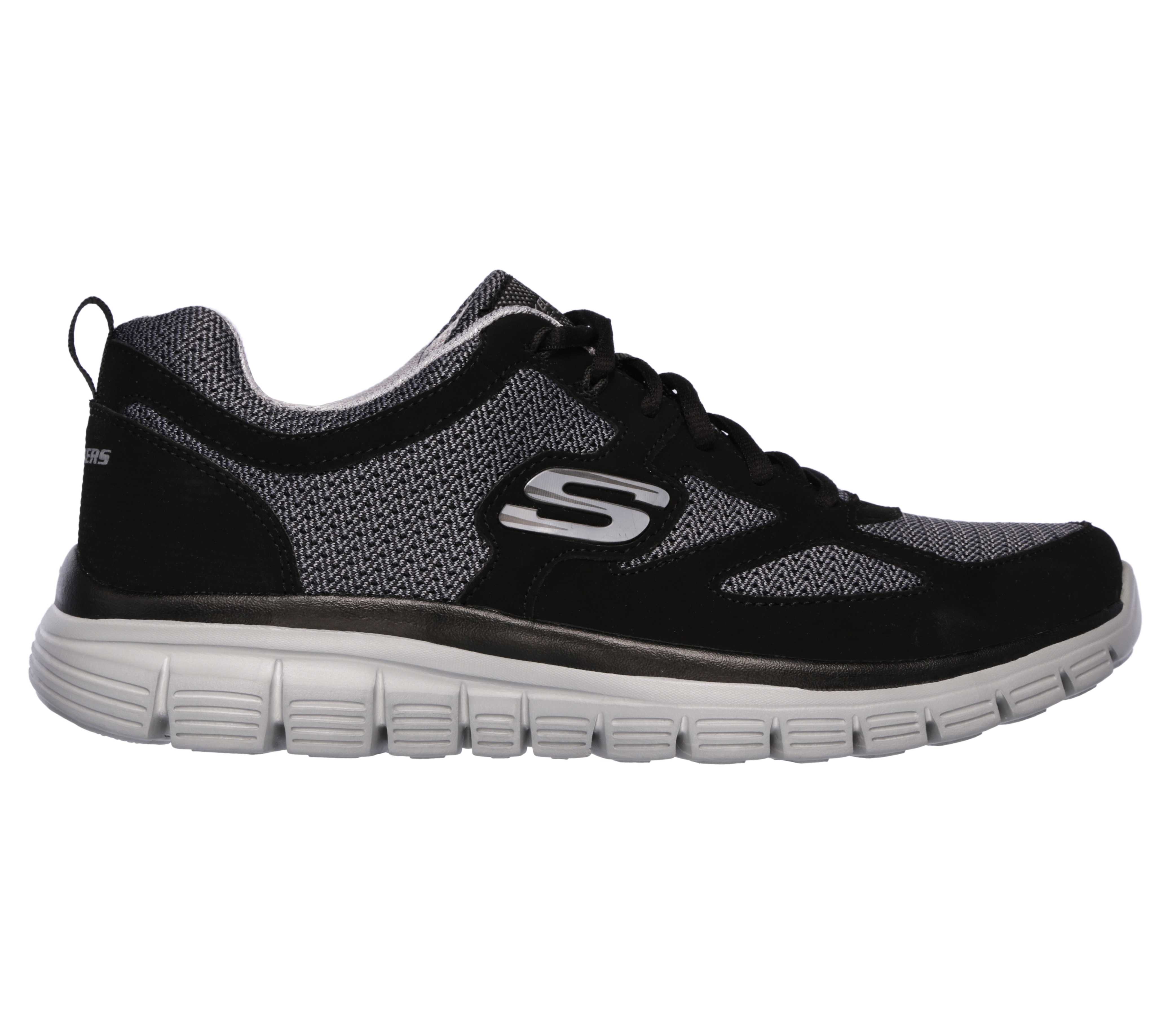 Sneaker SKECHERS "BURNS-AGOURA", Damen, Gr. 44, schwarz, grau, Leder, Textil, Schuhe Sneaker, Schnürschuh, Sportschuh mit Memory Foam