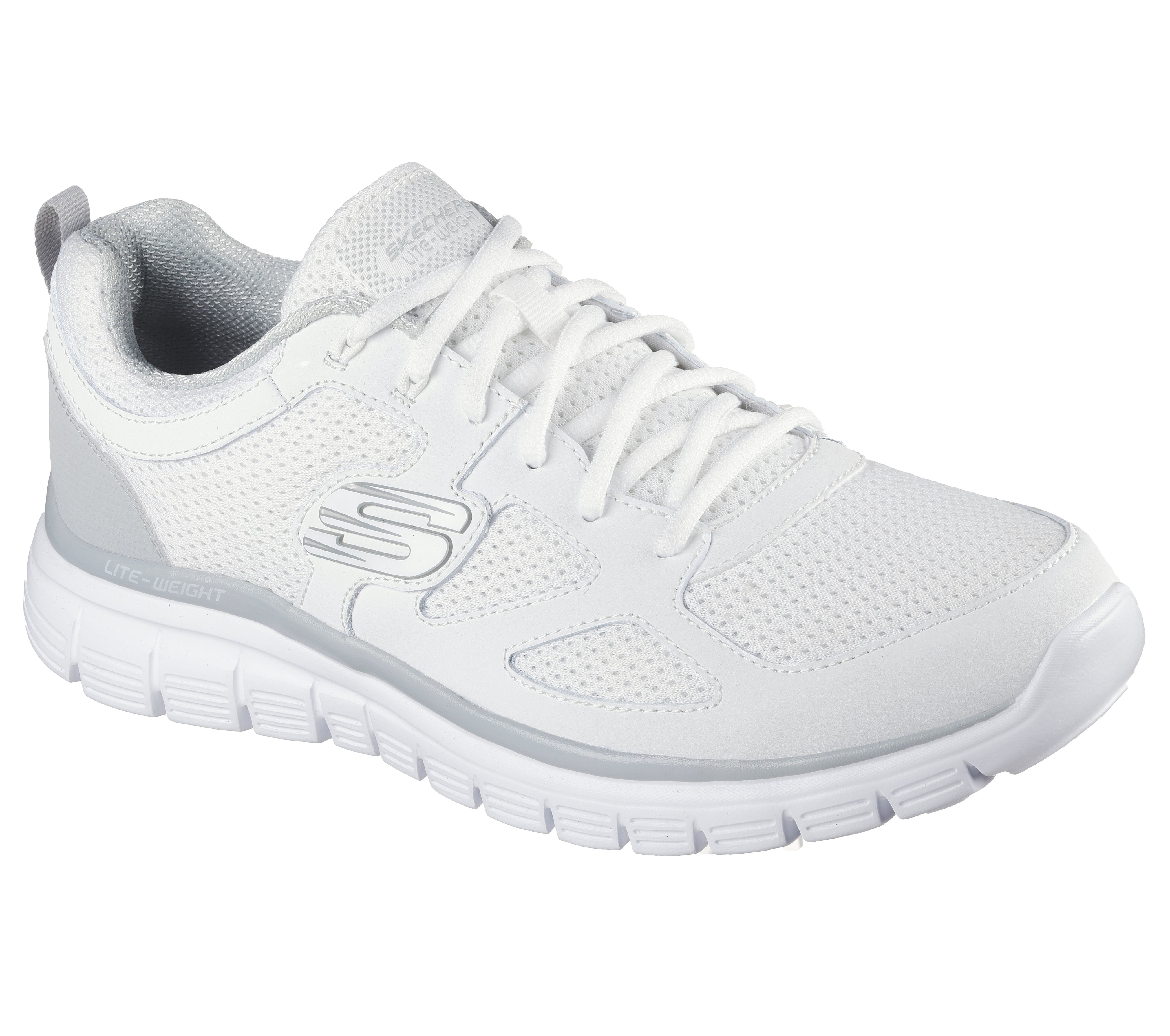 Sneaker SKECHERS "BURNS-AGOURA", Damen, Gr. 41, weiß, grau, Leder, Textil, kontrastfarbene Details, Schuhe Sneaker, Schnürschuh, Sportschuh mit Memory Foam