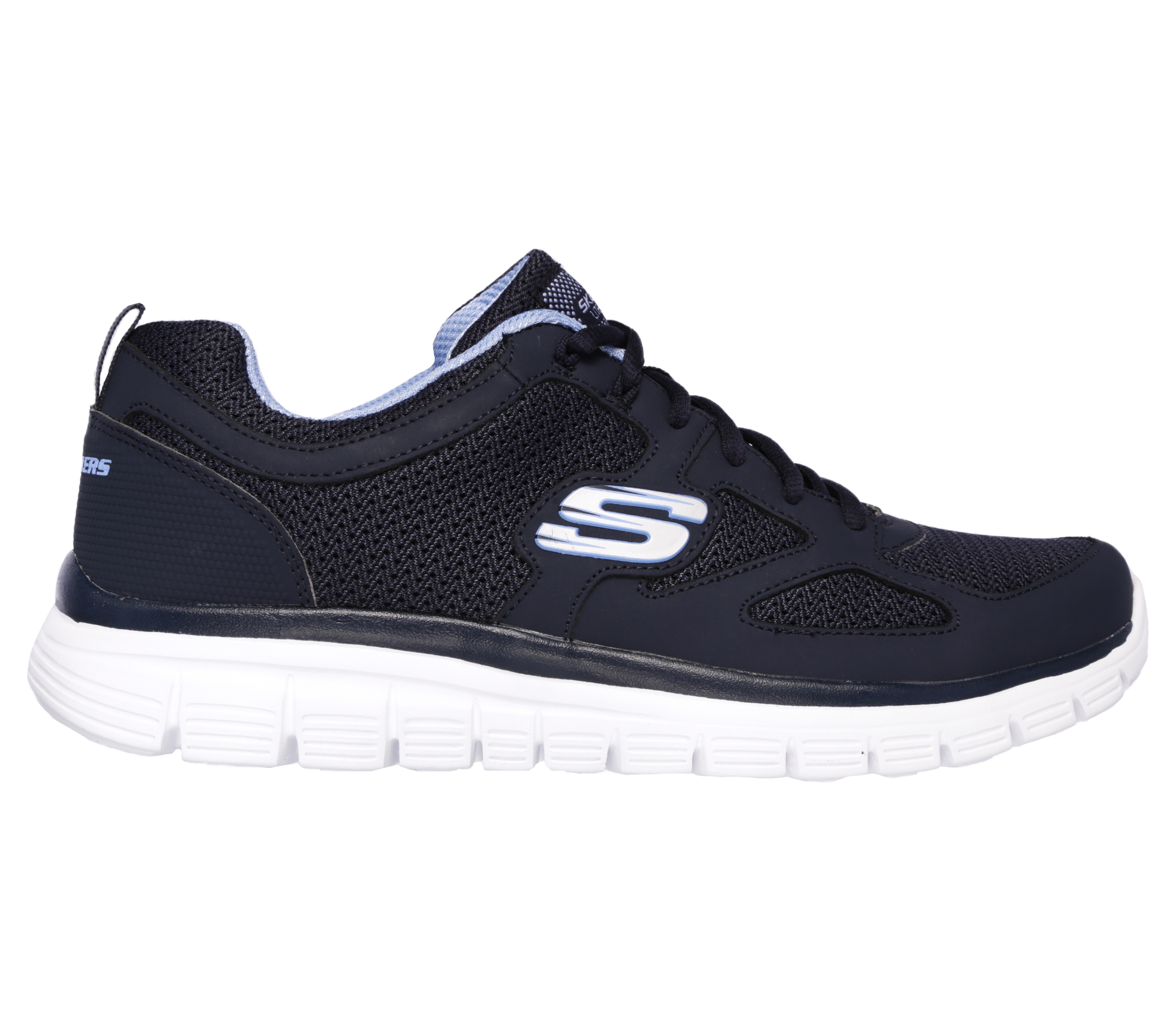 Sneaker SKECHERS "BURNS-AGOURA", Damen, Gr. 45, navy, Leder, Textil, kontrastfarbene Details, Schuhe Sneaker, Schnürschuh, Sportschuh mit Memory Foam