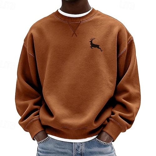 Homme Cerf Sweatshirt manche longue Pulls molletonnés Col ras du cou Vêtements de sport Classique Occasionnel Quotidien Toutes saisons Bleu Noir Bleu Roi Vêtement Tenue Designer Impression 3D S M L