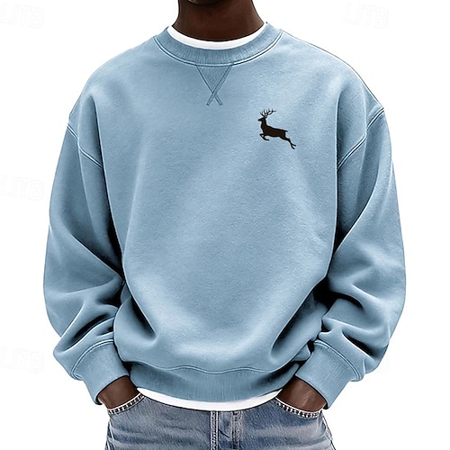 Homme Cerf Sweatshirt manche longue Pulls molletonnés Col ras du cou Vêtements de sport Classique Occasionnel Quotidien Toutes saisons Bleu Noir Bleu Roi Vêtement Tenue Designer Impression 3D S M L