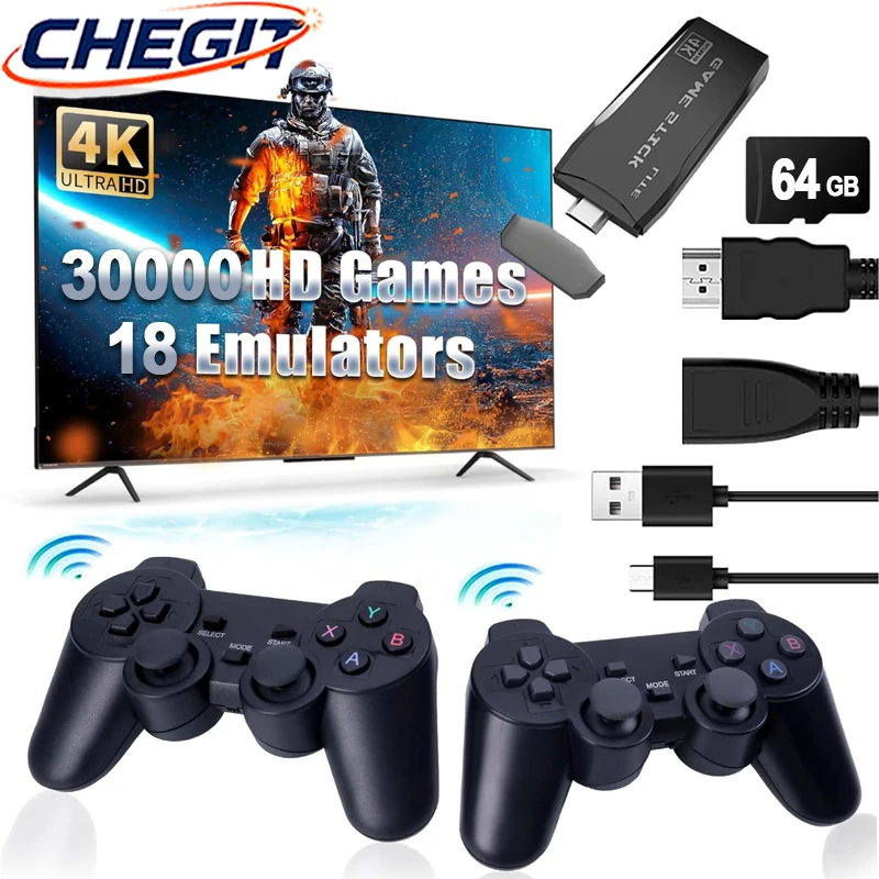 M8 4K TV Game Stick Built-in 20000+/30000 Games Video Game Console 64GB Handheld Game Player Wireless Controller Retro Gamepad