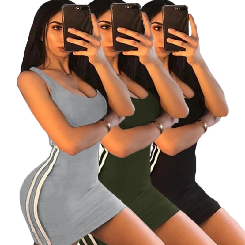 Sexy Wrap, figurbetontes Kleid für Damen, 2/1 Stück, ärmellos, tiefer U-Ausschnitt, rückenfrei, gestreift, lässiges Kleid, modisches Damen-Party-Sexy-Trägerkleid