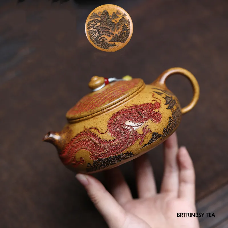 Chinese Yixing Purple Clay Teapot Handmade dragon pattern Zisha Tea Pot Household Beauty Tea Infuser Kettle Tea Set 300ml