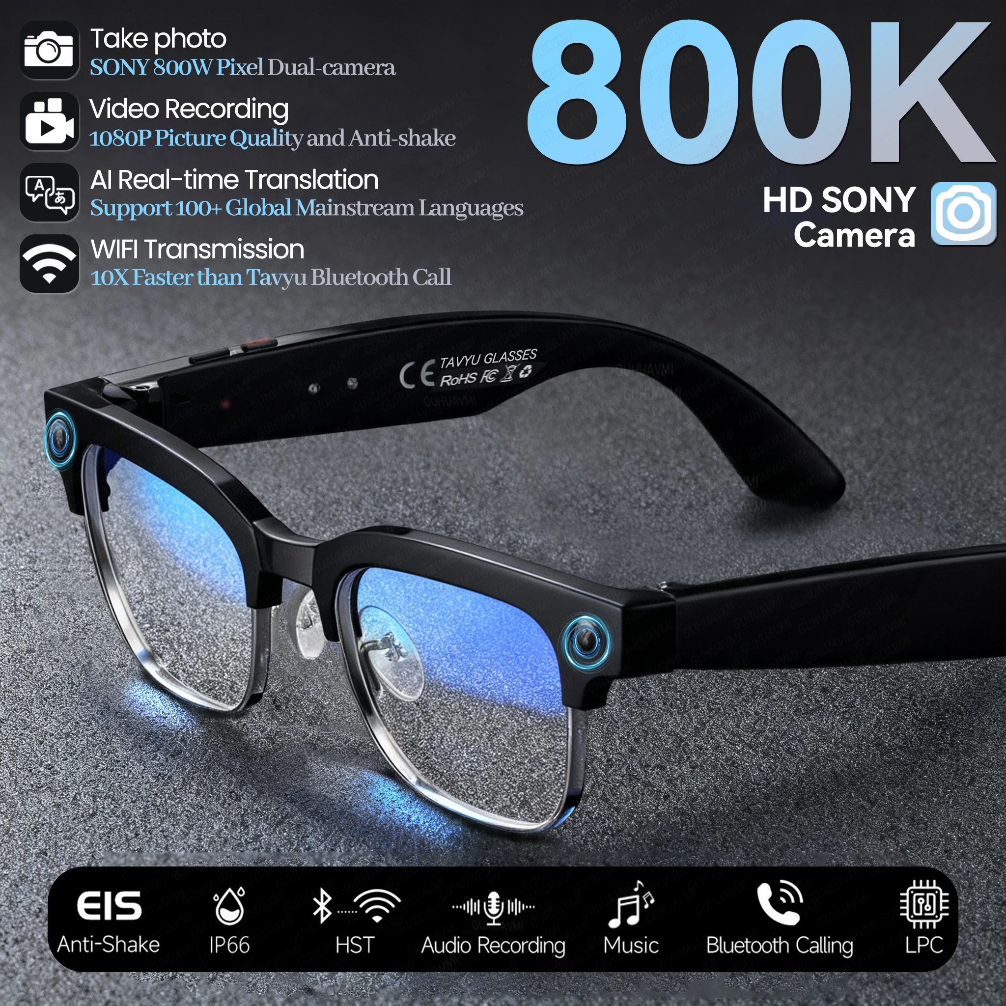 Neue Business 4K HD Farbwechsel AI Smart Brille 800W Pixel Kamera 1080P Video AI Chat Musik Player Anruf AI Sport Brille Männer Image
