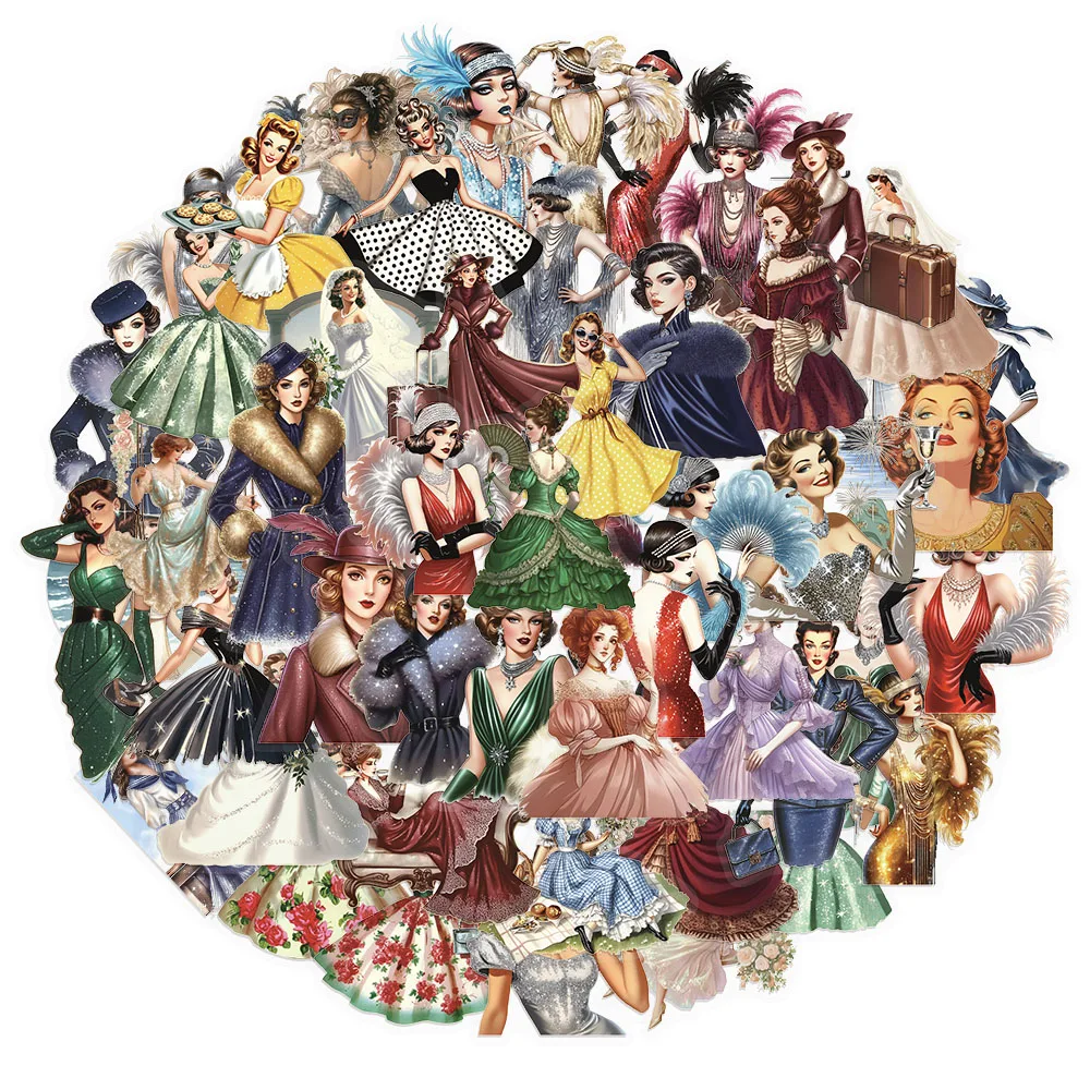 50 Stück Retro-Damen-Aufkleber, elegant und lustig, DIY, handgefertigte Materialien, Handyhülle, Laptop, Gepäck, Flasche, Körperaufkleber Image