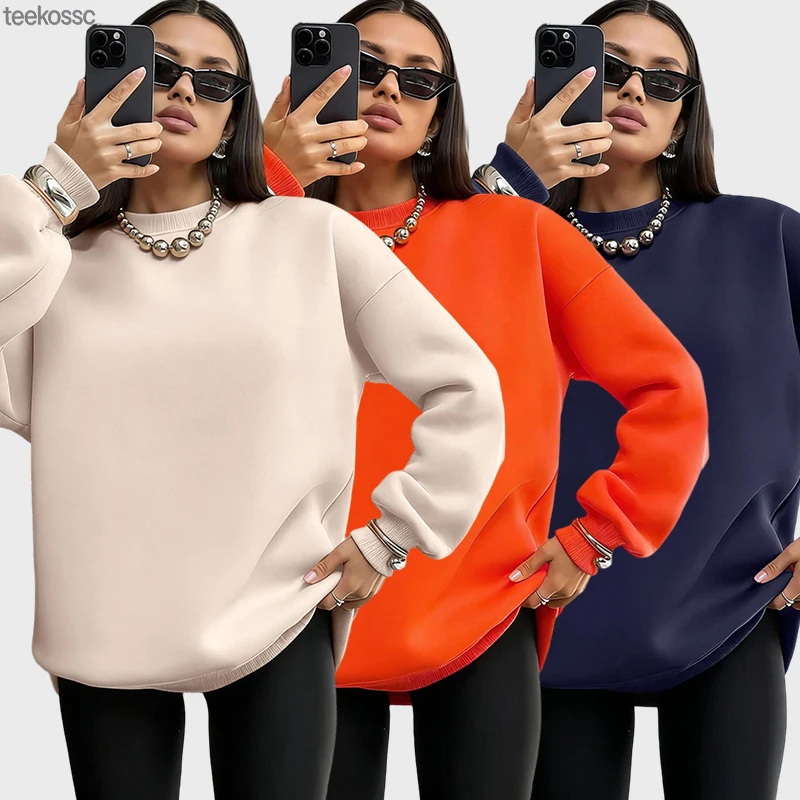 Autumn Winter Pullovers Women Classic Sweatshirt Comfy Solid Hoody Fleece Fashion Clothes Street Soft Sportswear Casual Warm Top