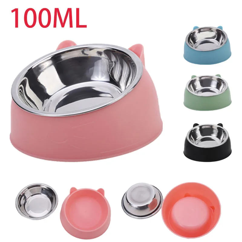 1pc Katze Schüssel Schöne Kreative Geneigt Kätzchen Welpen Futter Futternäpfe Edelstahl Katzen Trinken Feeder Haustier Hunde Katzen Feeder
