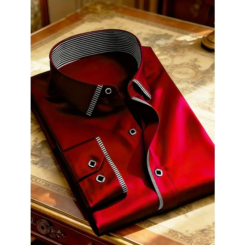 2025 Nuovi Uomini Camicia Patchwork Abito Moda Tuxedo Manica Lunga Smart Casual Quattro Stagioni Uomo Micro Camicie Elastiche