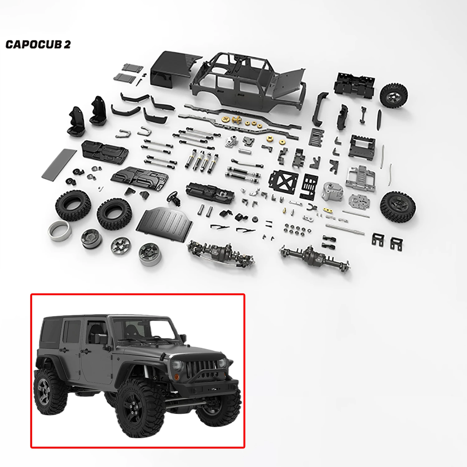 KIT CAPO CUB2 JK RC Crawler Metal Chassis 1/18 Scale Remote Control Car Model 2Speed Gearbox Differential Toys for Adult TH19843