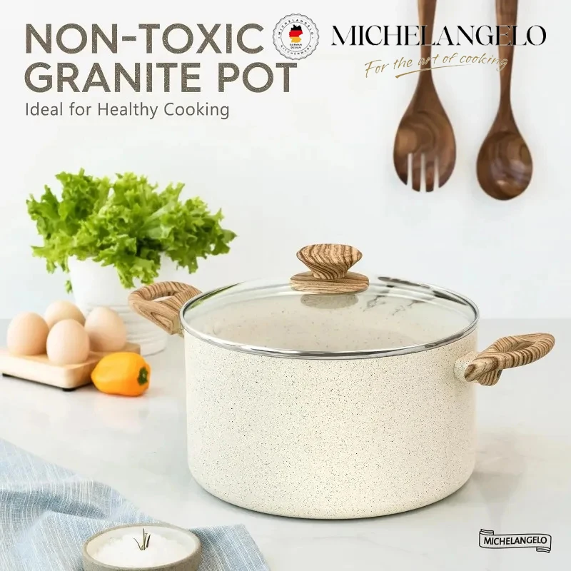 MICHELANGELO 6-Liter-Suppentopf mit Deckel, Doppelgriff, Aluminium, antihaftbeschichtet, Suppentopf, Haushalts-Induktions-Kochtopf, Küchenutensilien Image