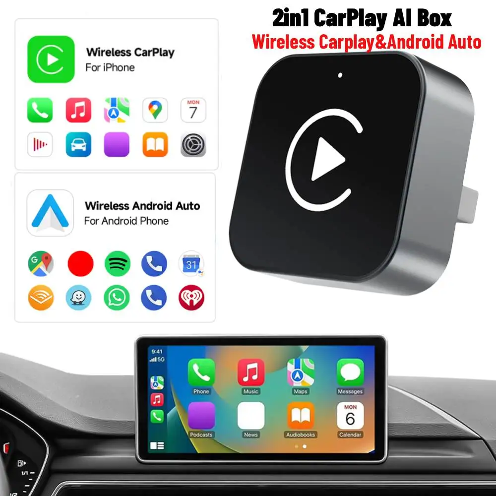 2-in-1 kabelloser Carplay-Android-Auto-Adapter, kabelgebunden mit kabellosem Carplay-Adapter für iPhone, kabellose Steuerung, Plug & Play, Carplay Image
