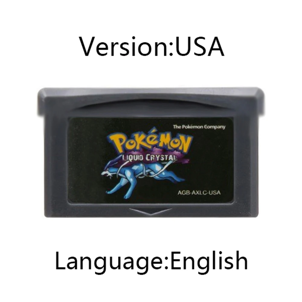 GBA Game Cartridge 32-Bit Video Game Console Card AshGray Liquid Crystal Light Platinum Moemon Emerald English Language
