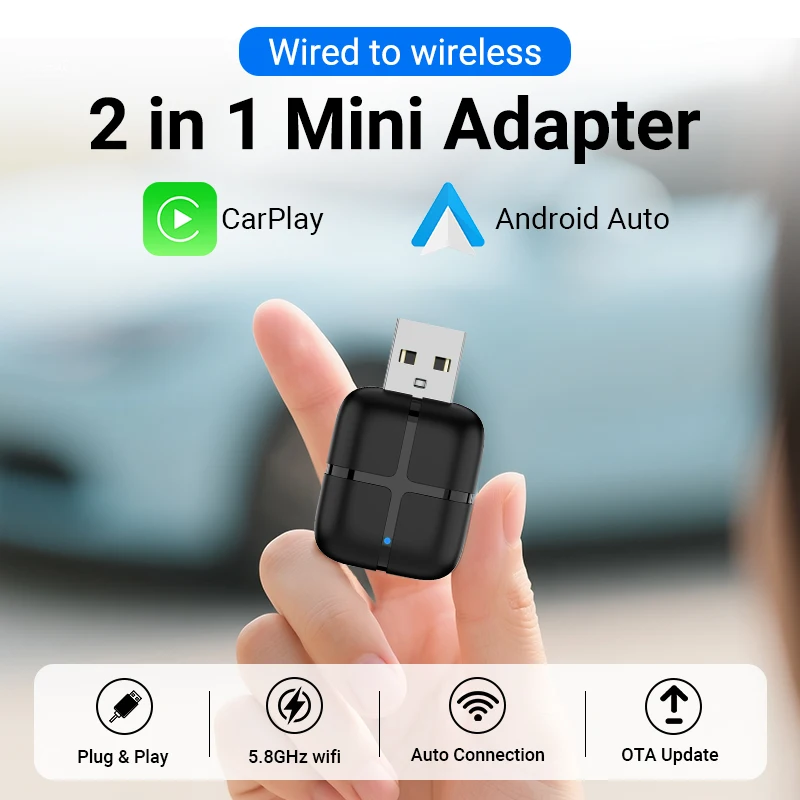 2in1 Mini Box Drahtlose CarPlay Android Auto Adapter Plug & Play WiFi Schnelle Verbindung Universal Für Toyota NISSAN Kia VW SUBARU MAZDA Image