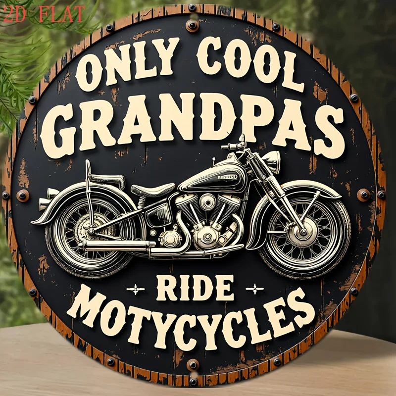 1 Stück Vintage Motorrad Garage Dekor – Retro-Motorrad-Wandkunstschild mit „Only Cool Grandpas Ride Motorcycles“-Text Image