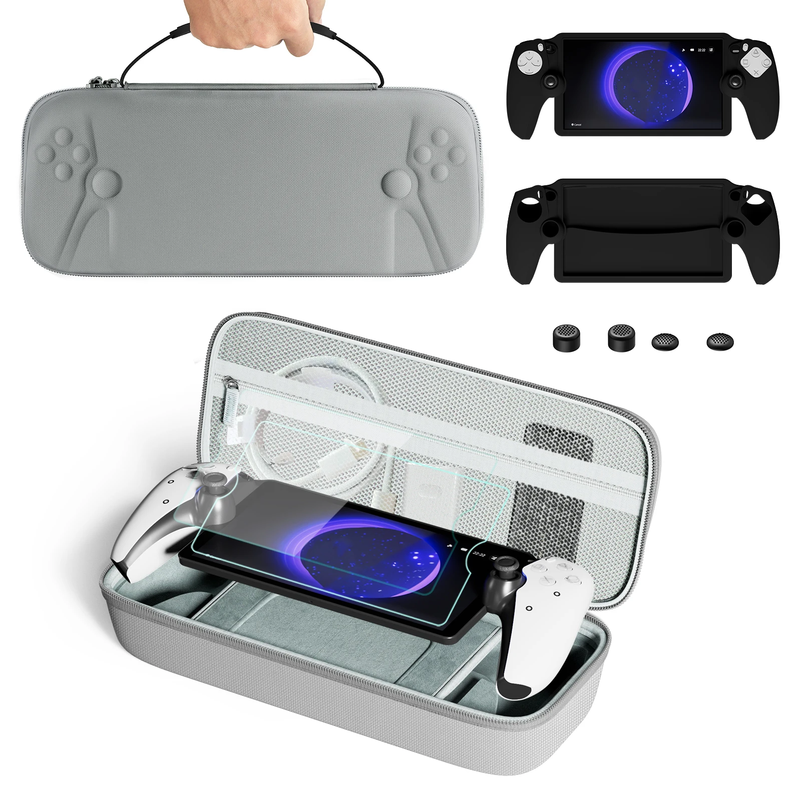 8-in-1 Accessories for PlayStation Portal – PS5 Carrying Case, Silicone Protective Cover, 2 Screen Protectors & 4 Thumb Grips