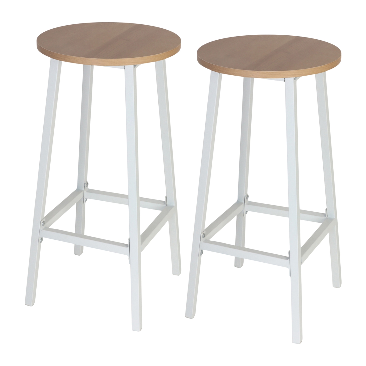 Relaxdays Barhocker, 2er Set, HxD: 65 x 32 cm, Fußstütze, Holzoptik & Metall, skandinavisch, Barstuhl Küche, natur/weiß