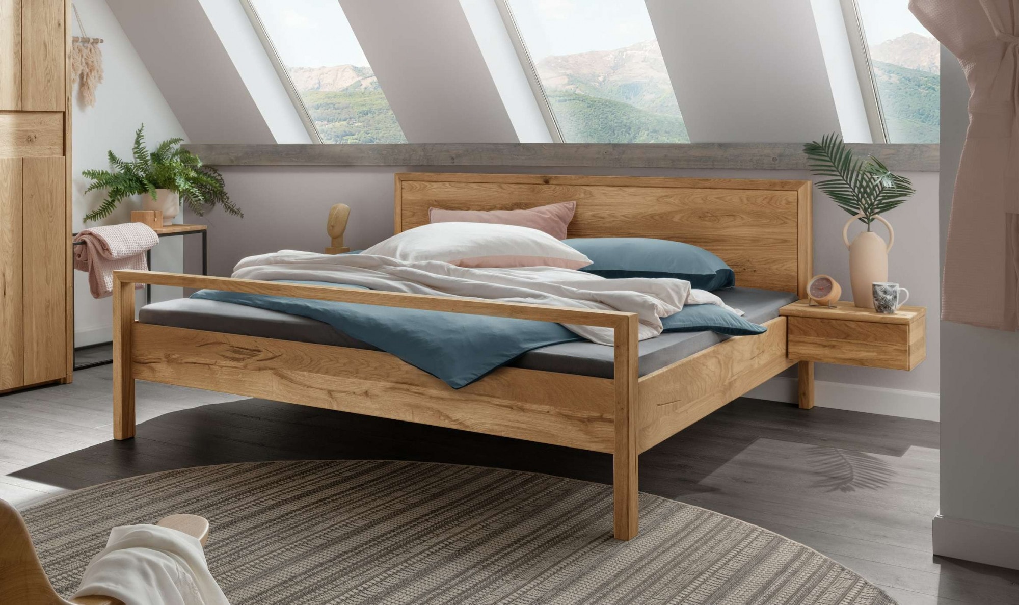 Schlafzimmer-Set HOME AFFAIRE "Huven Schlafzimmer", natur, B:180cm H:90cm T:200cm, Massivholz, Schlafzimmermöbel-Sets, Massivholzbett aus Eiche mit 2 Nachttische, FSC-zertifiziert, stabil