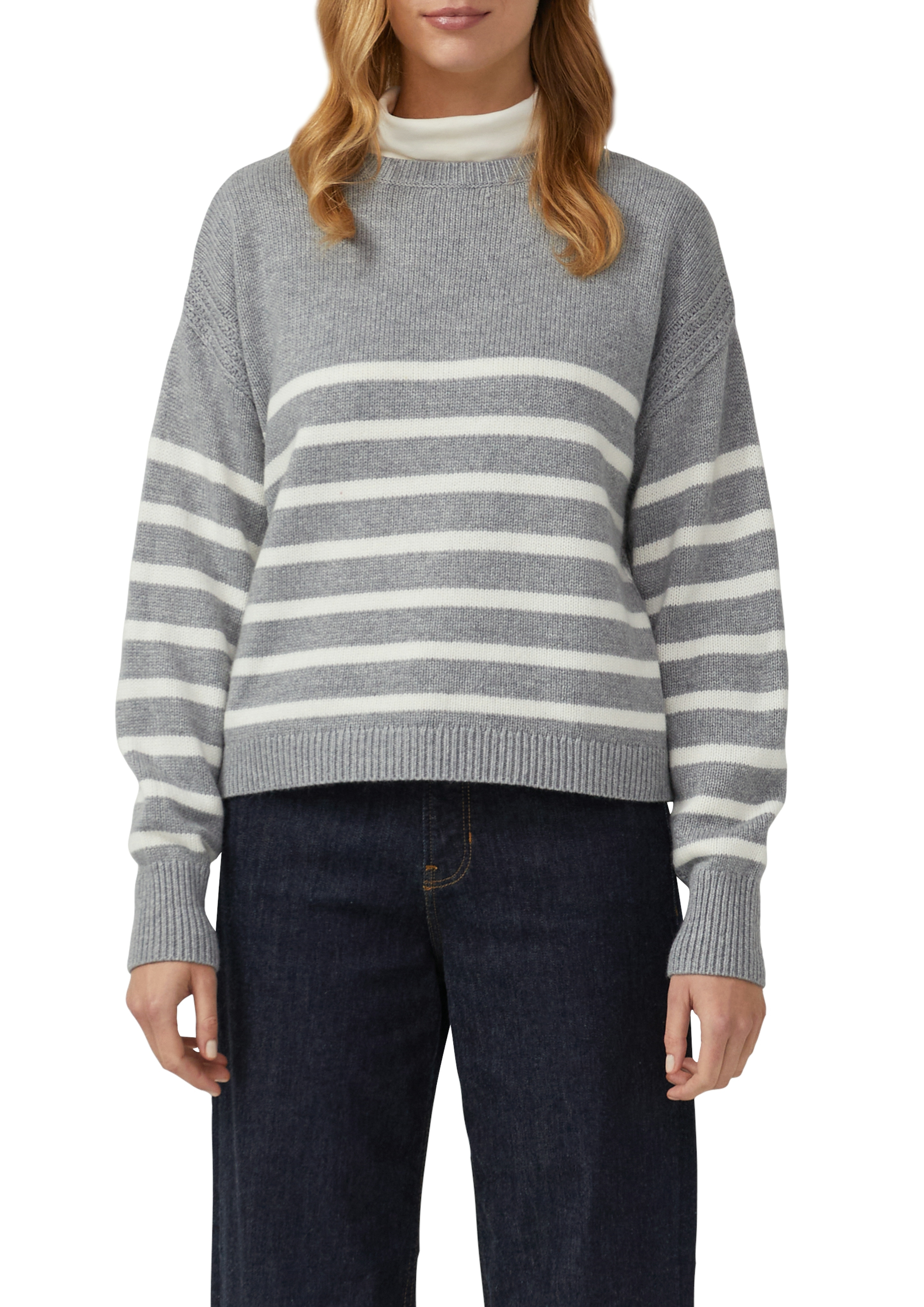 Strickpullover S.OLIVER, Damen, Gr. 40, grau melange, Strick, Obermaterial: 40% Polyamid, 40% Viskose, 20% Wolle, gestreift, meliert, relaxed fit normal, Rundhals, Strickbündchen, Pullover Strickpullover, Relaxed Fit, mit Raglanärmeln