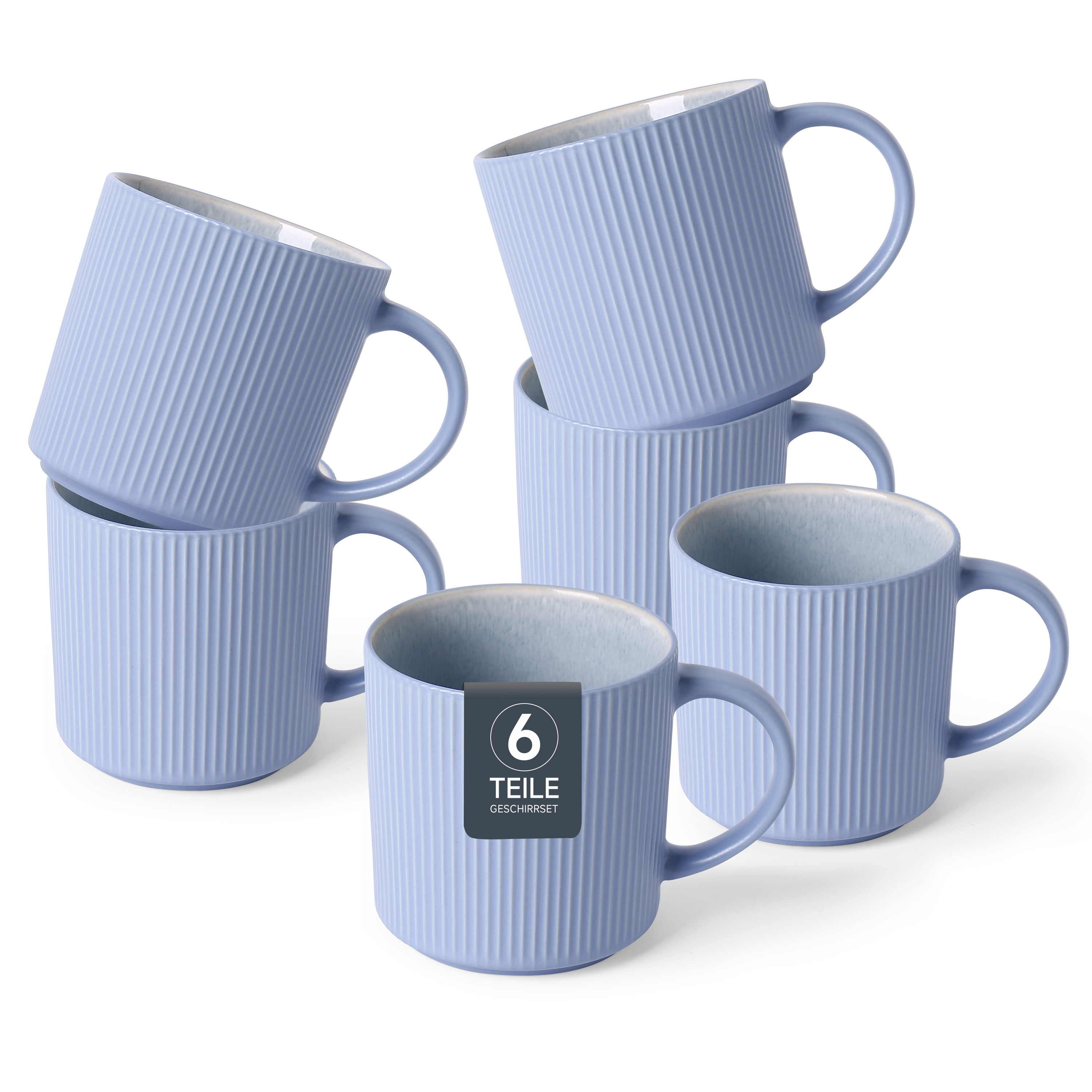 Becher OTTO HOME "Kaffeebecher Ylvii, 6er Set", reactive blau, H:9,8cm Ø:9,4cm, Steinzeug, Trinkgefäße, Becher, spülmaschinenfest und mikrowellengeeignet, 460 ml